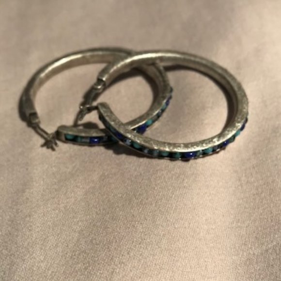 Blue Stone Hoop Earrings - Picture 4 of 6